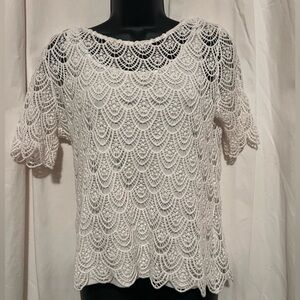 Dress Barn White Lace Over Cami Womens Sz M Formal Blouse